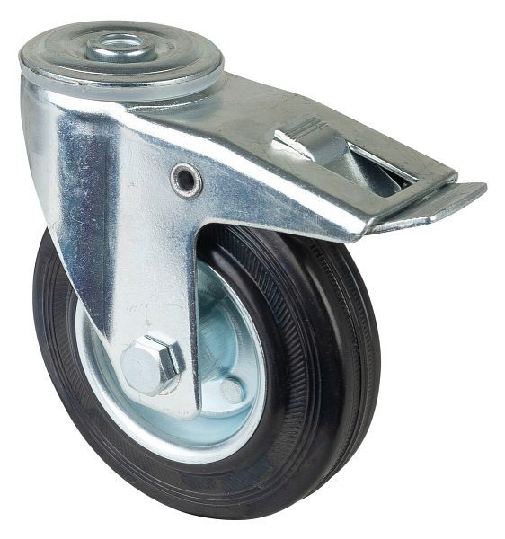 BS rollen transportrol met rem, breedte 37 mm, Ø125 mm, tot 100 kg, zwart rubberen loopvlak, rollager, VE = 2 stuks, L121.B55.125