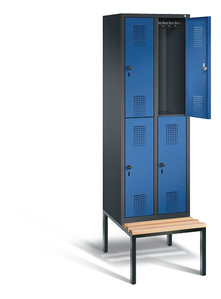 C+P locker dubbeldekker Evolo, H2090xW610xD815mm, kleur: zwartgrijs / gentiaanblauw, 48350-20 S10161