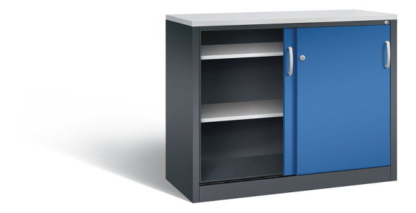C+P dressoir met schuifdeuren Acurado, H1000xB1200xD500mm, kleur: zwartgrijs / gentiaanblauw, beugelgreep, 2056-00 S10131