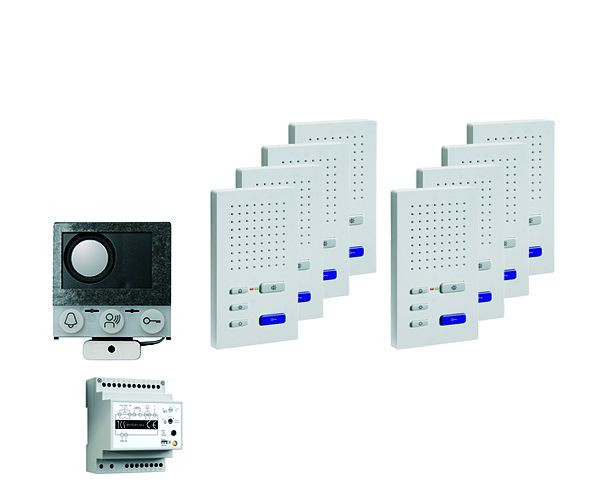 TCS audio:pack installatie voor 8 wooneenheden, met ingebouwde luidspreker ASI12000 + 8x handsfree luidspreker ISW3030 + bedieningsapparaat BVS20, PAIF080/004