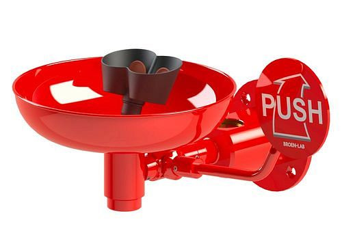 B-SAFETY oogdouche met opvangbak, rood, wandmontage, 5/4" voor circulatie, DVGW, 306256