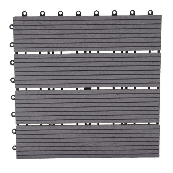 Mendler WPC vloertegel Rhone, houtlook balkon/terras, 11x elk 30x30cm = 1m², premium, grijs lineair, 57946