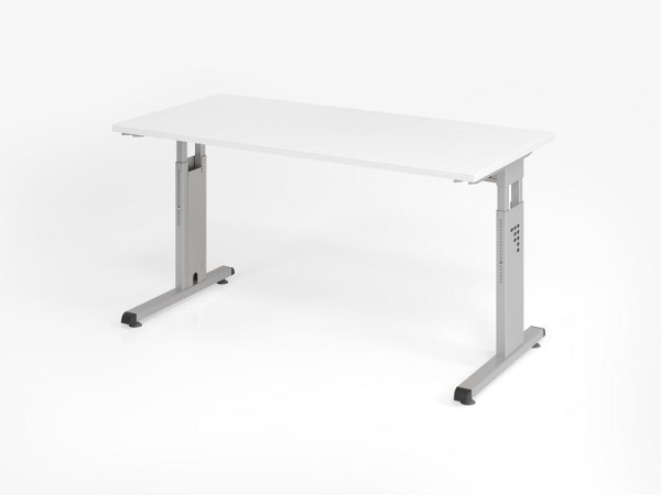 Hammerbacher bureau OS614, 140 x 67 cm, blad: wit, 25 mm dik, 2 mm ABS rand, rechthoekige vorm, zilver, VOS614/W/S