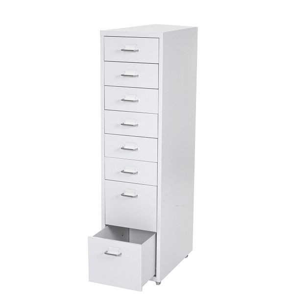 Mendler Boston T851 rolcontainer, ladekast stalen kast, 110x28x41cm 8 lades, wit, 55302