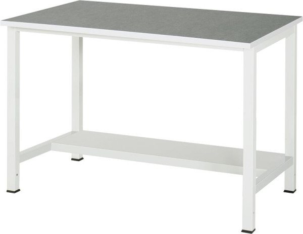 RAU werktafel serie 900, B1250xD800xH825mm, blad met universeel/linoleum bekleding, met plank onder, 320mm diep, 03-900-3-L25-12.12