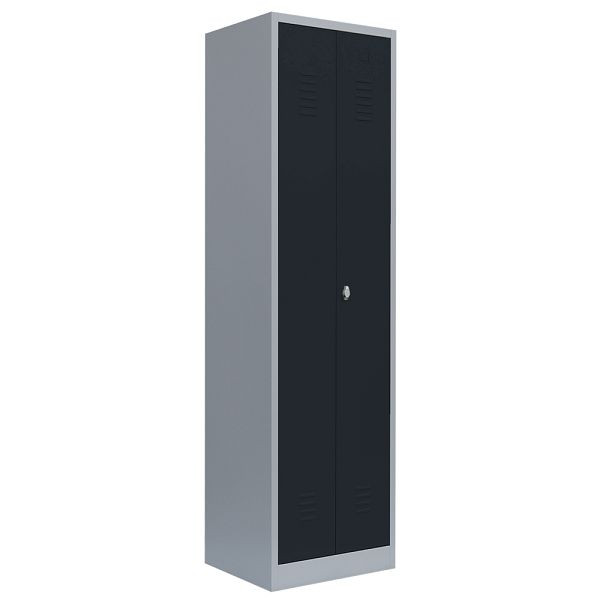 Lüllmann kledingkast, 2 in het midden sluitende vakken, 1800 x 500 x 500 mm, lichtgrijs/antraciet, 510408