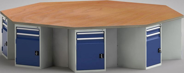 KLW PROFI werkbank in achthoekige vorm (ERGO-versie) met beuken multiplex blad in achthoekige vorm 3259 x 3259 x 45 mm L x B x S, WP670E-1350M45-E8013