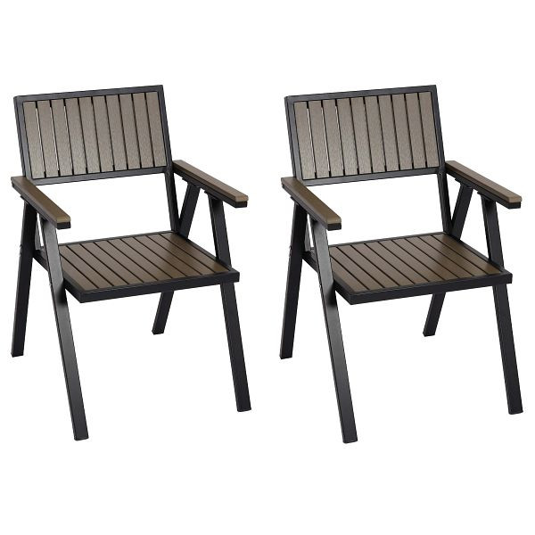 Mendler HWC-J95 tuinstoel set van 2, balkonstoel, outdoor coating, aluminium polywood, frame zwart, grijs, 84858