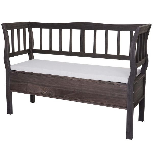 Mendler bank T207, bankkistbank houten bank opbergkist, opbergvak kussen hout 119cm, grijsbruin, shabby, 94473