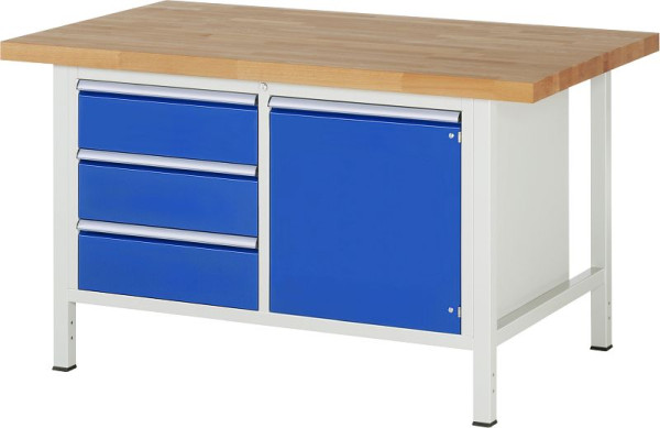 RAU werkbank serie 8000 - frameconstructie (gelast frame), 4 x laden, 1 x deur, 1 x legbord, 1500x840x900 mm, 03-8468A2-159B4S.11