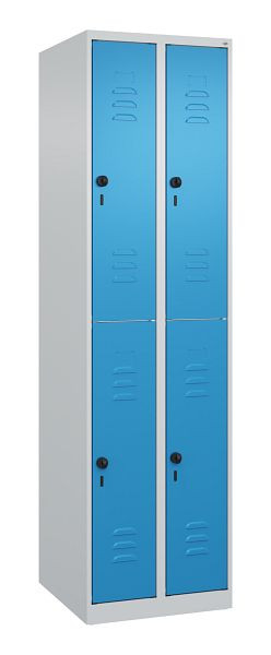 C+P Doppelstöckiger Spind Classic PLUS, 2 Abteile, 1850x500x500mm, 7035/5012, Drehriegel, 080300-29 S10004