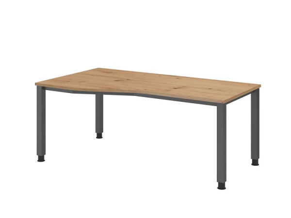 Hammerbacher bureau QS18, 180 x 100/80cm, blad: knoestig eiken, 25 mm dik, 4 voet grafietframe, werkhoogte 68-83,5 cm, VQS18/R/G