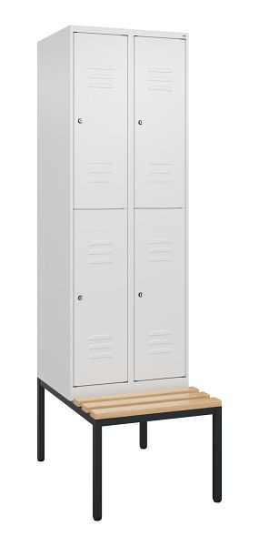 C+P dubbeldekskast Classic PLUS, 2 vakken, 2120x600x815mm, 9016/9016, cilindersloten, beukenhouten zitlatten, bank, 0803507-20 S10104