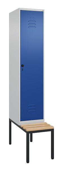 C+P luierkastje Classic PLUS met middenwand, bank, 2120x400x815mm, 7035/5010, draaigrendel, beuken zitlat, 0800507-12F S10003