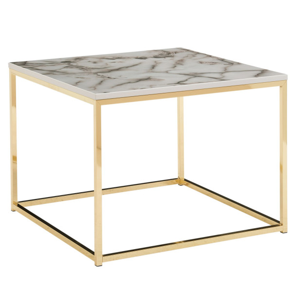 Wohnling salontafel 60x60x45 cm met marmerlook wit/goud, woonkamertafel met metalen frame, hoekbanktafel woonkamer, bijzettafel, WL6.604