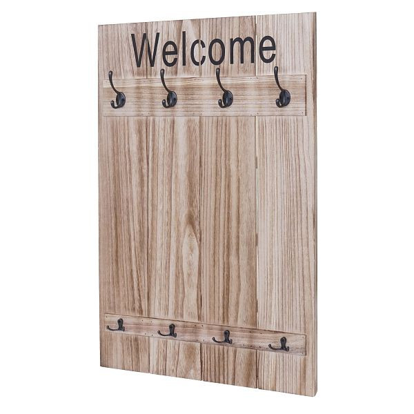 Mendler wandkast HWC-C89 Welcome, kastkast paneel, vintage shabby look, 91x60cm, naturel bruin, 61924