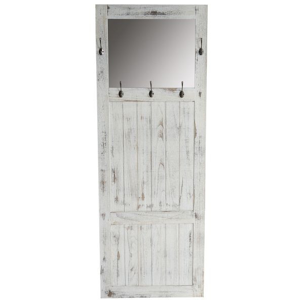 Mendler garderobekast wandkast met spiegelwandhaken 180x65x7cm, shabby look, vintage, wit, 33359
