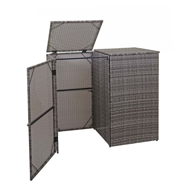 Mendler HWC-E25 2-wielbak bekleding, vuilnisbak, vuilnisbakdeksel, polyrotan 2x120l, grijs, 65259
