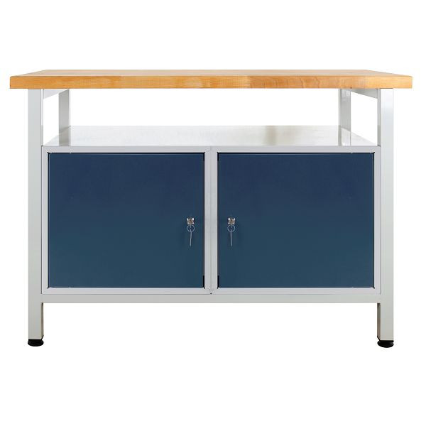 ADB werkbank met 2 deuren en plank, afmetingen: 1200x600x840mm (BxDxH), kleur werktafel: grijs, RAL 7035, kleur deur: antracietgrijs, RAL 7016, 42924