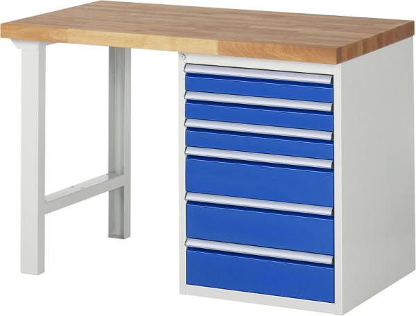 RAU werkbank serie 7000 - modulair ontwerp, onderbouwbak (6x laden), 1250x840x700 mm, 03-7515A1-127B4S.11