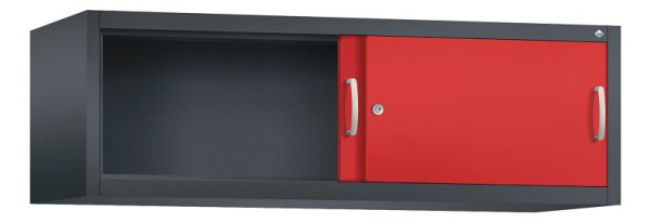 C+P bovenkast Acurado, H500xB1600xD500mm, kleur: zwartgrijs / vuurrood, beugelgreep, 1 niveau, 2154-00 S10096