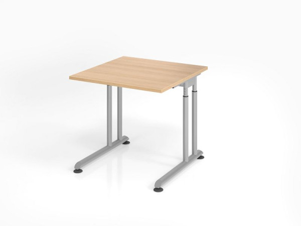 Hammerbacher bureau ZS08, 80 x 80 cm, blad: eikenhout, 25 mm dik, ABS dikke rand, rechthoekige vorm, zilver, VZS08/E/S