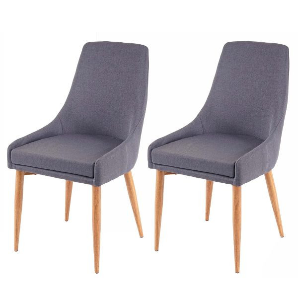 Mendler set van 2 eetkamerstoelen HWC-B44 II, stoel keukenstoel retro design, stof/textiel donkergrijs, 64196
