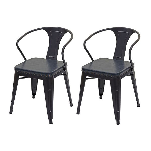 Mendler set van 2 eetkamerstoelen HWC-H10d, stoel keukenstoel Chesterfield metaal imitatieleer industriële gastronomie, zwartgrijs, 72470