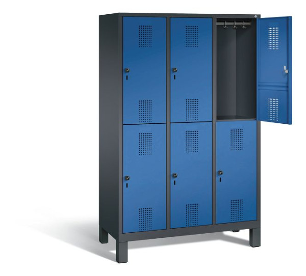 C+P locker dubbeldekker Evolo, H1850xB1200xD500mm, kleur: zwartgrijs / gentiaanblauw, 48310-32 S10053