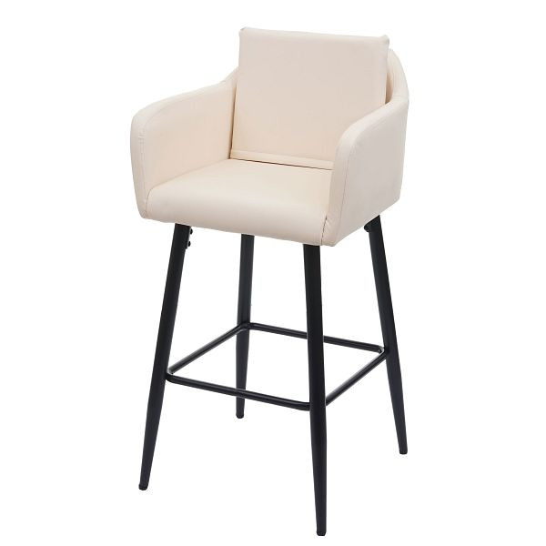 Mendler barkruk HWC-H93, barkruk tegenkruk, metalen voetsteun, imitatieleer creme-beige, 74748