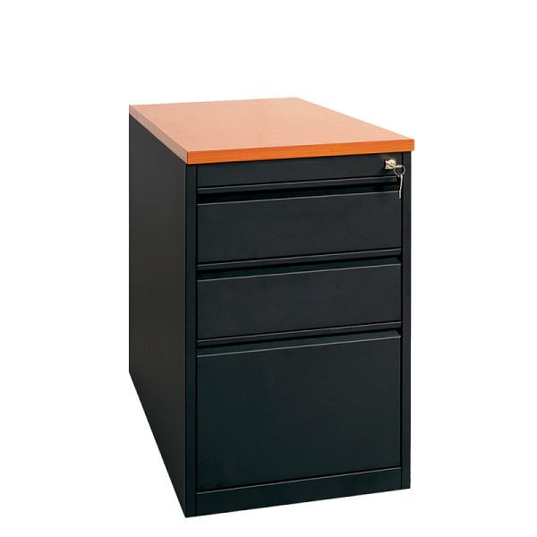 Lüllmann staande container, greeplijst voorzijde, 3 laden, 750 x 460 x 790 mm, diep zwart/beuken, 509401