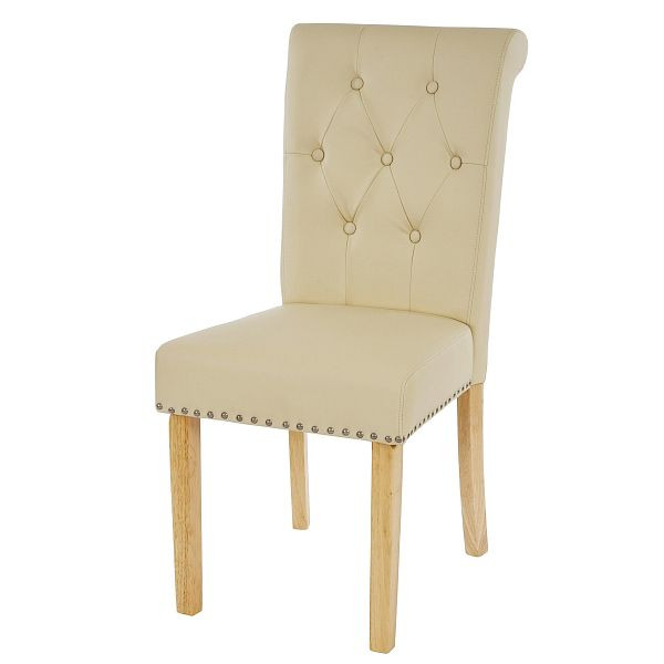 Mendler set van 2 eetkamerstoelen Chesterfield II, stoel keukenstoel, klinknagels, kunstleer, creme, lichte poten, 38295