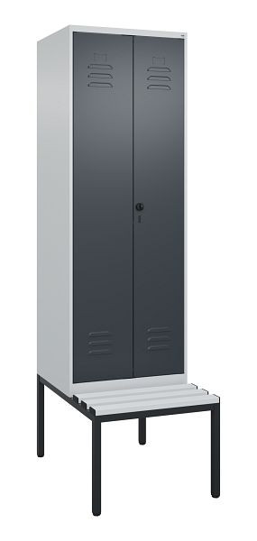C+P luierkluis Classic PLUS, dubbele locker, 2 vakken, 2120x600x815mm, 7035/7016, draaigrendel, met bank eronder, 0800527-20P S10038