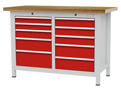 Bedrunka+Hirth boxwerkbank, R 18-16, aantal lades: 10, afmetingen: 1250 x 600 x 859 mm, draagvermogen lade(s): 75 kg, 03T512H60675