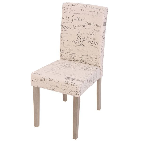 Mendler eetkamerstoel Littau, keukenstoel, stof/textiel, creme letters, bruine poten, 74399
