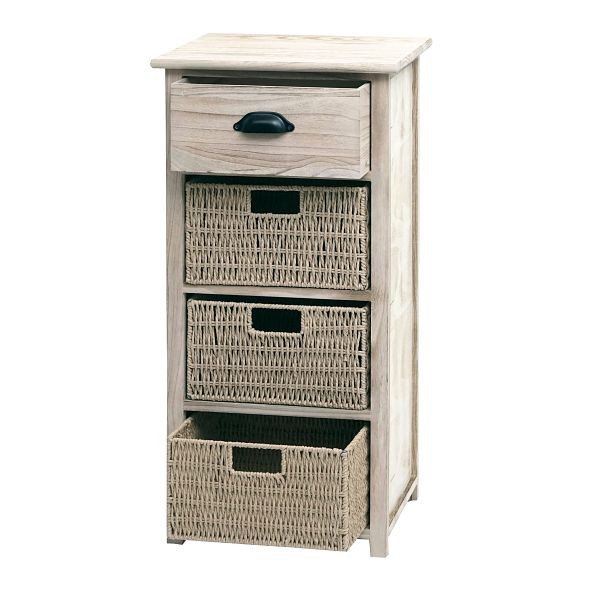 Mendler ladekast HWC-K84 met manden, kast ladekast, hout 83x40x29cm, naturel, manden lichtbruin, 97647