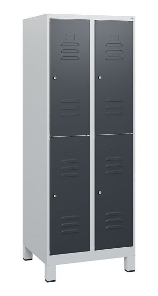 C+P Doppelstöckiger Spind Classic PLUS, Füße, 2 Abteile, 1630x600x500mm, 7035/7016, Zylinderschlösser, 0803105-20 S10038
