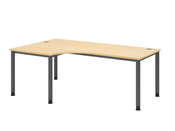 Hammerbacher bureau HS82, 200 x 120 cm, blad: esdoorn, 25 mm dik, hoekvorm 90°, 4-poots frame in grafiet, werkhoogte 68,5-81cm, VHS82/3/G