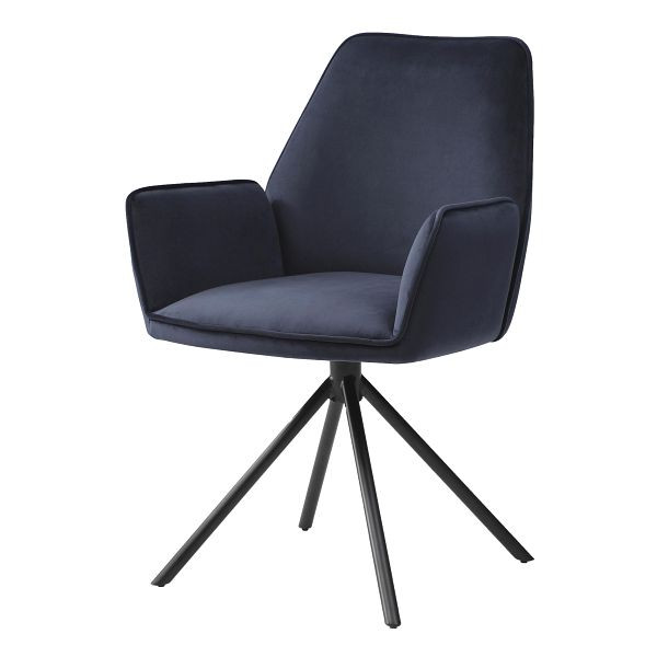 Mendler eetkamerstoel HWC-G67, keukenstoel met armleuningen, draaibare auto-position, fluweel, antracietblauw, zwarte poten, 75730