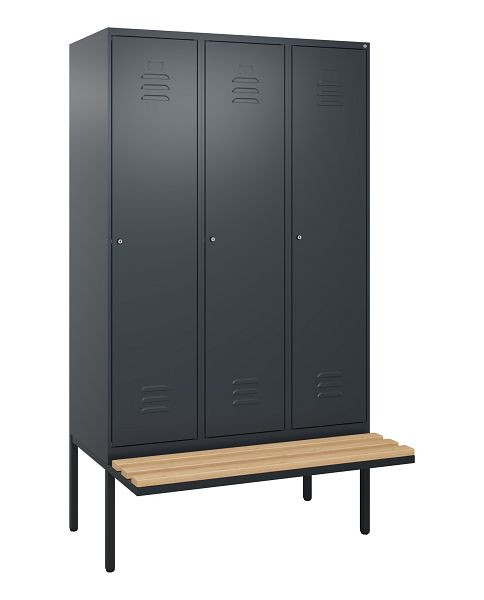 C+P Umkleidespind Classic PLUS, 3 Abteile, 2120x1200x815mm, 7016/7016, Zylinderschlösser, Buche-Sitzleisten, 0800407-32 S10056