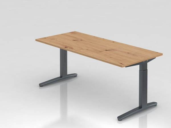 Hammerbacher bureau XB19, 180 x 80 cm, blad: knoestig eiken, 25 mm dik, 2 mm ABS rand, rechthoekige vorm, grafiet, VXB19/R/GG