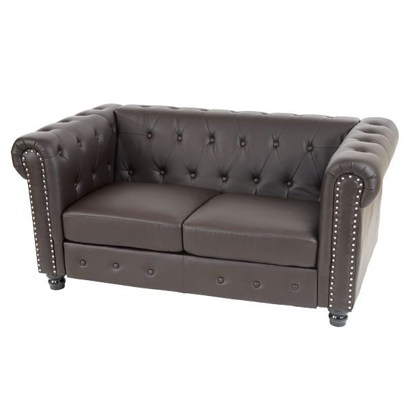 Mendler luxe 2-zits bank lounge bank bank Chesterfield kunstleer, ronde poten, bruin, 31988+31989+31990