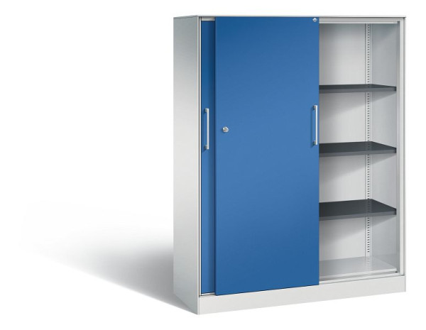C+P schuifdeurkast Asisto, H1635xB1200xD435mm, kleur: lichtgrijs / gentiaanblauw, beugelgreep, 4 niveaus, 142011-000 S10055