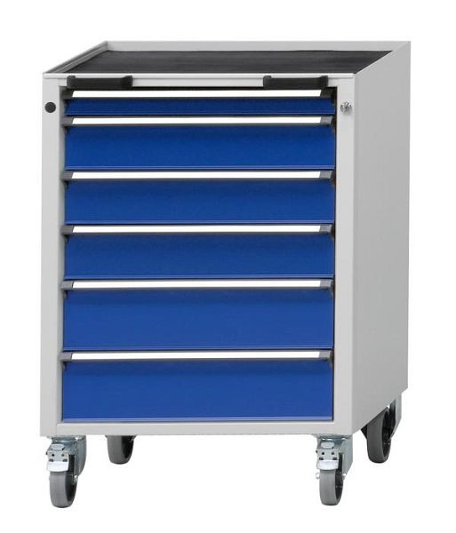 ANKE mobiele container; 660x615x930 mm; RAL 7035/5010; Kuip met antislipmat; 6 laden 60, 120, 120, 120, 150, 150 mm, 450.314
