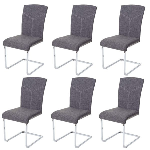 Mendler HWC-F36 set van 6 eetkamerstoelen, vrijdragende keukenstoel, vergaderstoel, stof/textiel, grijs, 3x69525