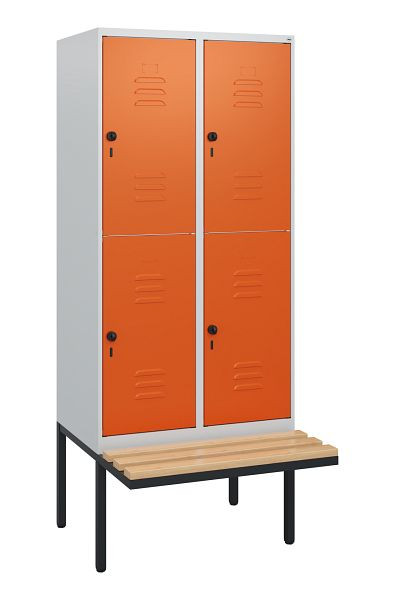 C+P Doppelstöckiger Spind Classic PLUS, 2 Abteile, 1950x800x815mm, 7035/2004, Drehriegel, Sitzleisten aus Buche, schwebende Sitzfläche, 0803405-22 S10120