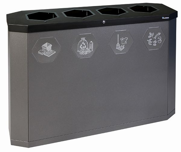 stomp Sixco 4 slim recyclingstation, metallic grijs DB 703, 830x1200x355 mm (HxBxD), 565-180-03