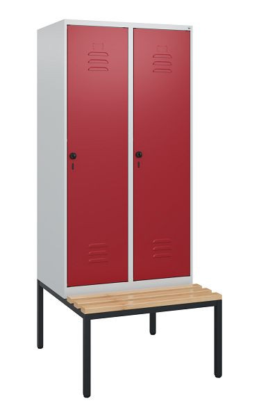 C+P luierkastje Classic PLUS, met onderbank, 2 vakken, 1950x800x815mm, 7035/3003, draaibare sluiting, beuken zitlat, 0800505-22 S10001