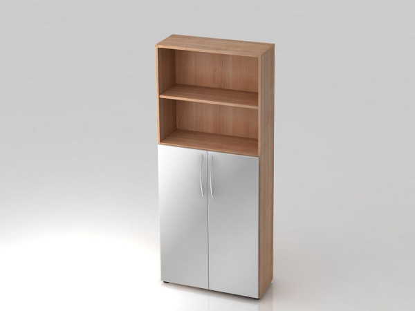 Hammerbacher plank 5OH, 3OH deuren onder, gebogen handgreep walnoot/zilver, 80x34,6x188 cm (BxDxH), V4770/N/S/BM