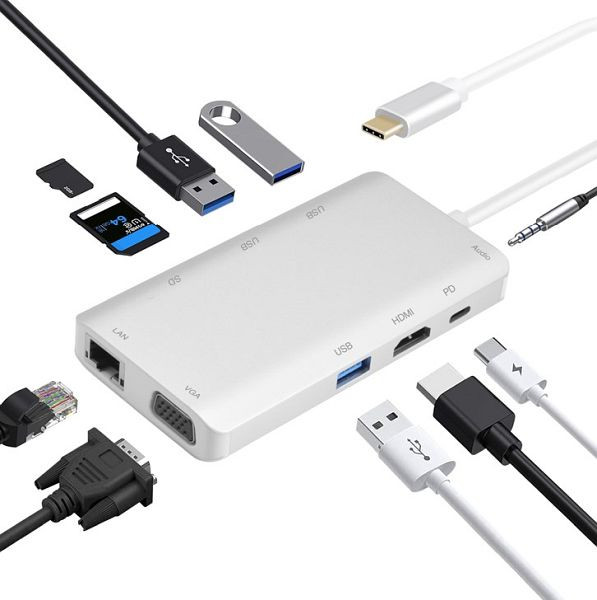 Helos dockingstation, USB 3.1 Type-C™ connector/HDMI/VGA/USB/LAN/AUDIO/SD, PREMIUM, 304265